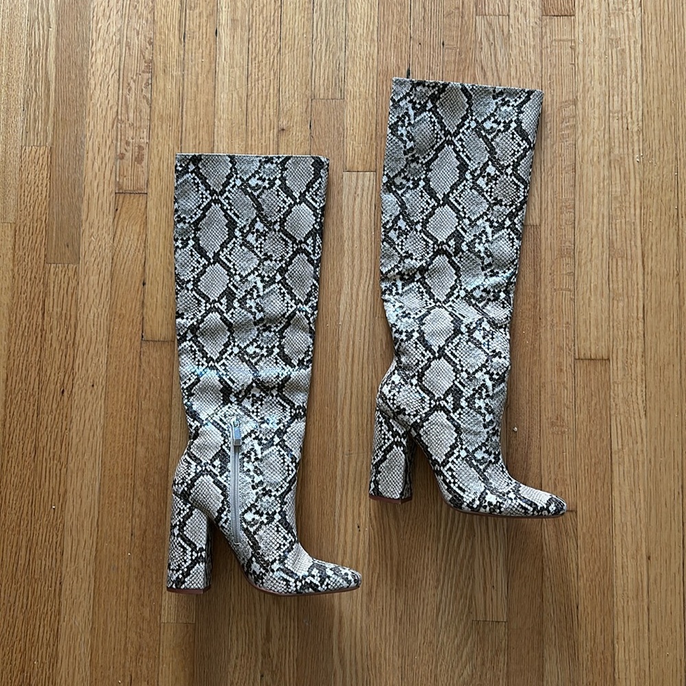 Zara Snakeskin Heeled Boots - Black and White